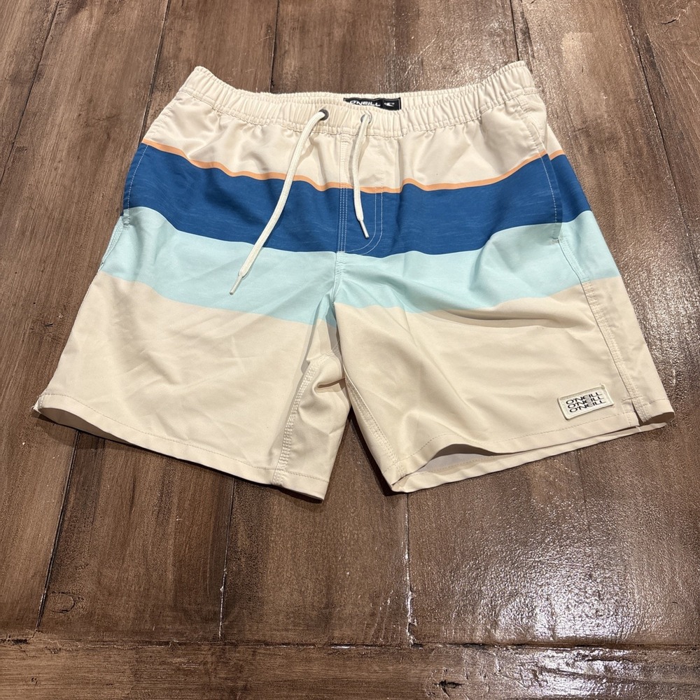 O'Neill Board Shorts Swim Trunks Mens Small‎ No Liner  Beige Blue